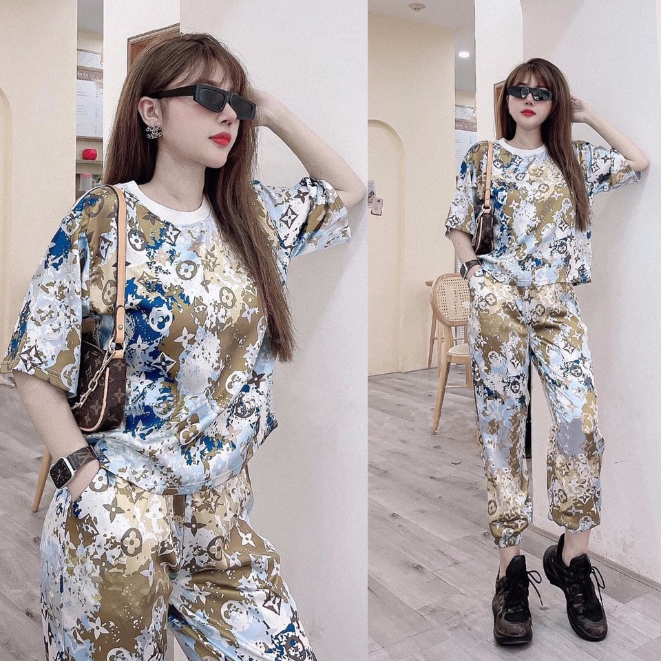 Đồ Bộ Thun Lạnh Form Rộng In 3D Họa Tiết Loang Màu MS048