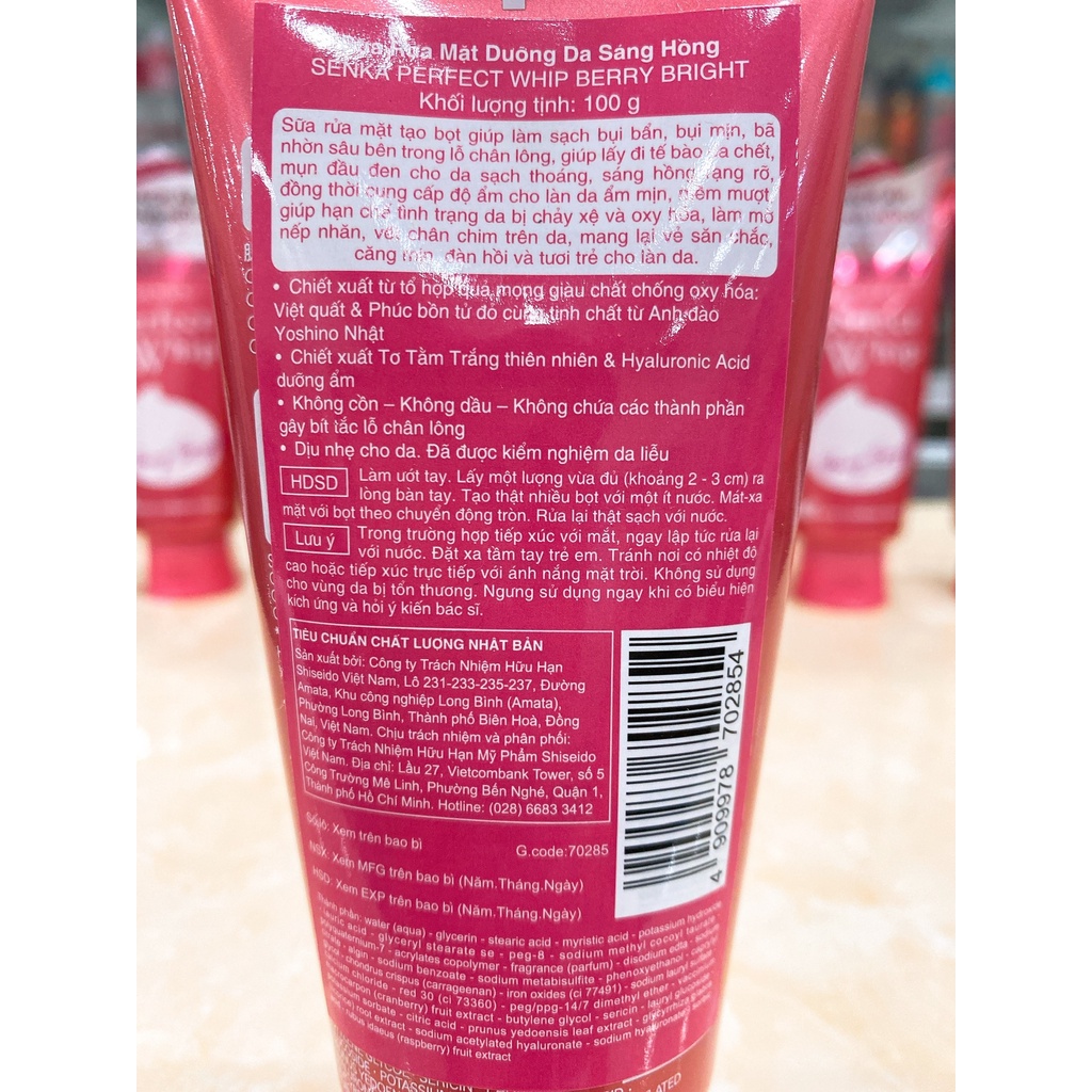 Sữa Rửa Mặt Sạch Sâu Sáng Hồng Senka Perfect Whip Berry Bright 100g
