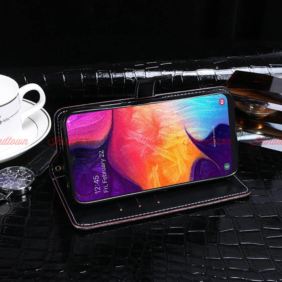 Bao da kiêm ví đựng thẻ Samsung A50 vân cá sấu