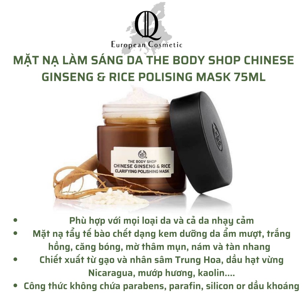 Mặt nạ the body shop làm sáng da chinese ginseng and rice clarifying polishing mask