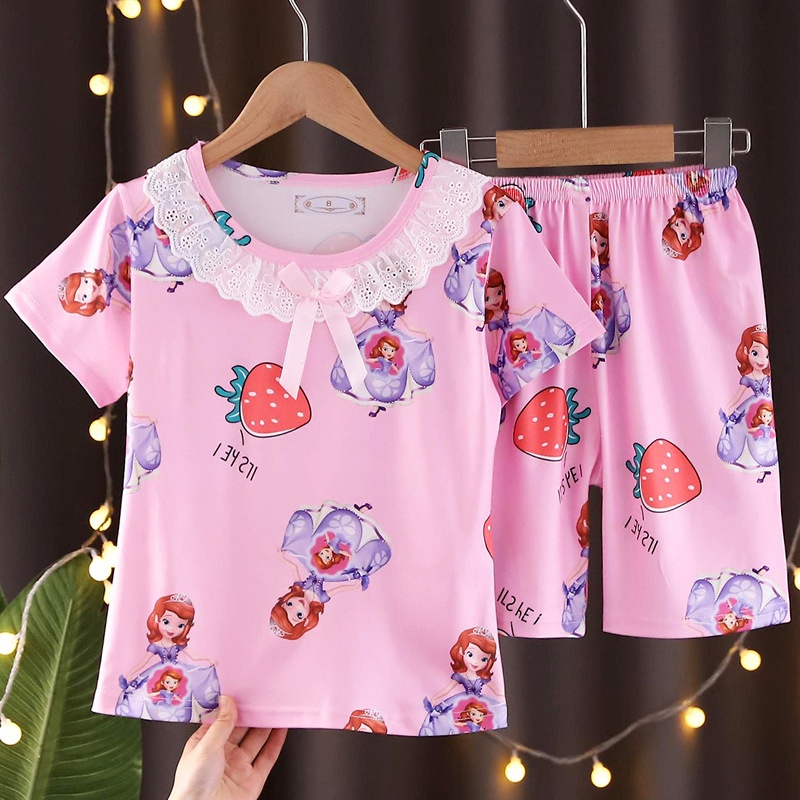 Bộ Đồ Ngủ Mặc Nhà Tay Ngắn Vải Mỏng Thiết Kế Dễ Thương Cho Bé Gái