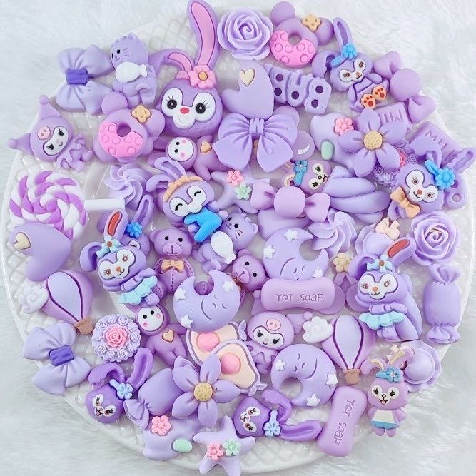 Set 10 charms màu tím nhạt để trang trí DIY ốp điện thoại, gương, cặp tóc...