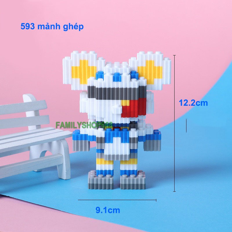 Xếp hình le.go Gấu Bearbrick 12cm Đồ chơi lắp ráp mô hình bear brick nano 3D dễ thương