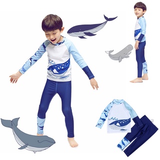 Bộ đồ bơi tay dài in hình cá voi hoạt hình dễ thương cho bé trai 3-9 tuổi