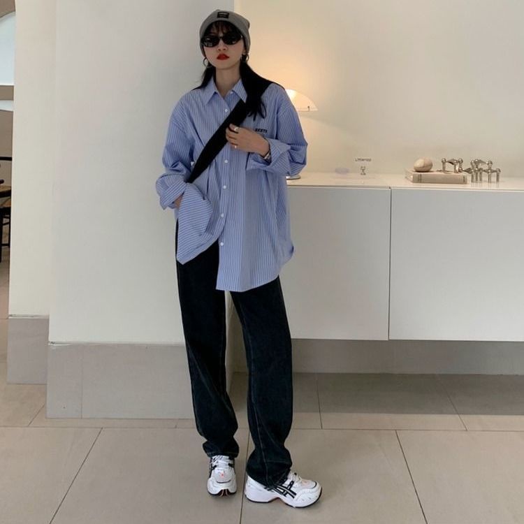 Jiashucheng Quần Jean Xám Khói Dáng Rộng Lưng Cao Ống Rộng Thời Trang Mùa Thu Mới Cho Nữ Mopp