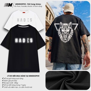 Áo phông phản quang unisex in hình Hades đầu sói, áo thun tay lỡ form rộng chất cotton mềm mịn