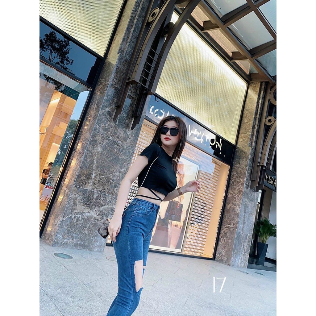 [ CHÉM GIÁ ] QUẦN SKINNY JEAN NỮ LƯNG CAO RÁCH MẢNG TO ĐÙI PHẢI NGANG ĐÙI TRÁI MÀU XANH ĐẬM CAO CẤP NITIQC ĐỦ SIZE