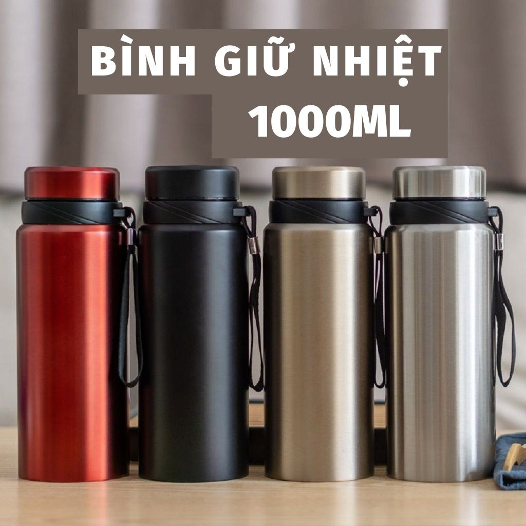 Bình Đựng Nước Giữ Nhiệt Cao Cấp, Bình Nước Thể Thao 1000ml 304 Có Dây Đeo