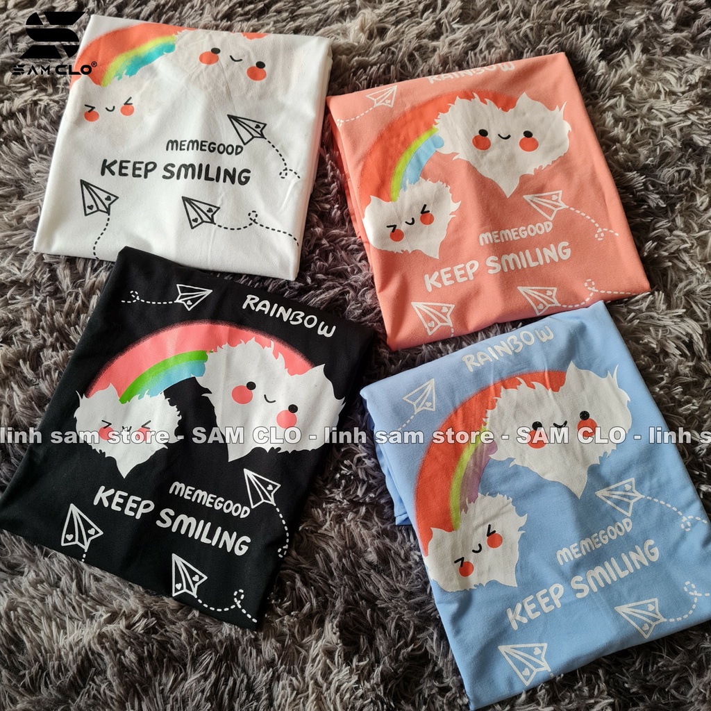Áo thun tay lỡ nam nữ SAM CLO phông form rộng dáng Unisex, mặc lớp, nhóm, cặp in hình MÂY CẦU VỒNG KEEP SMILING