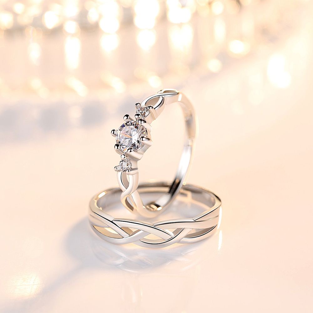 Set 2 nhẫn đám cưới lễ tình nhân mạ đồng trắng sang trọng chất lượng cao thời trang dành cho cả nam và nữ