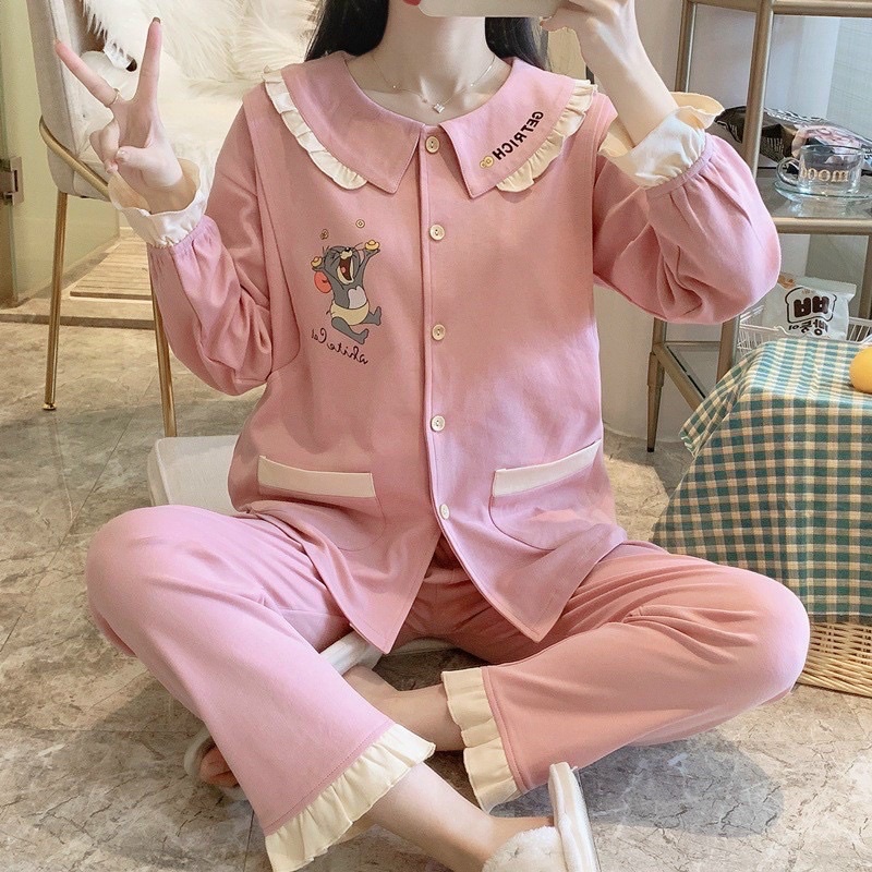 BỘ PIJAMA MẶC NHÀ DÀNH CHO BẦU VÀ SAU SINH CHẤT COTTON CÓ VÉN TI SIÊU THOẢI MÁI