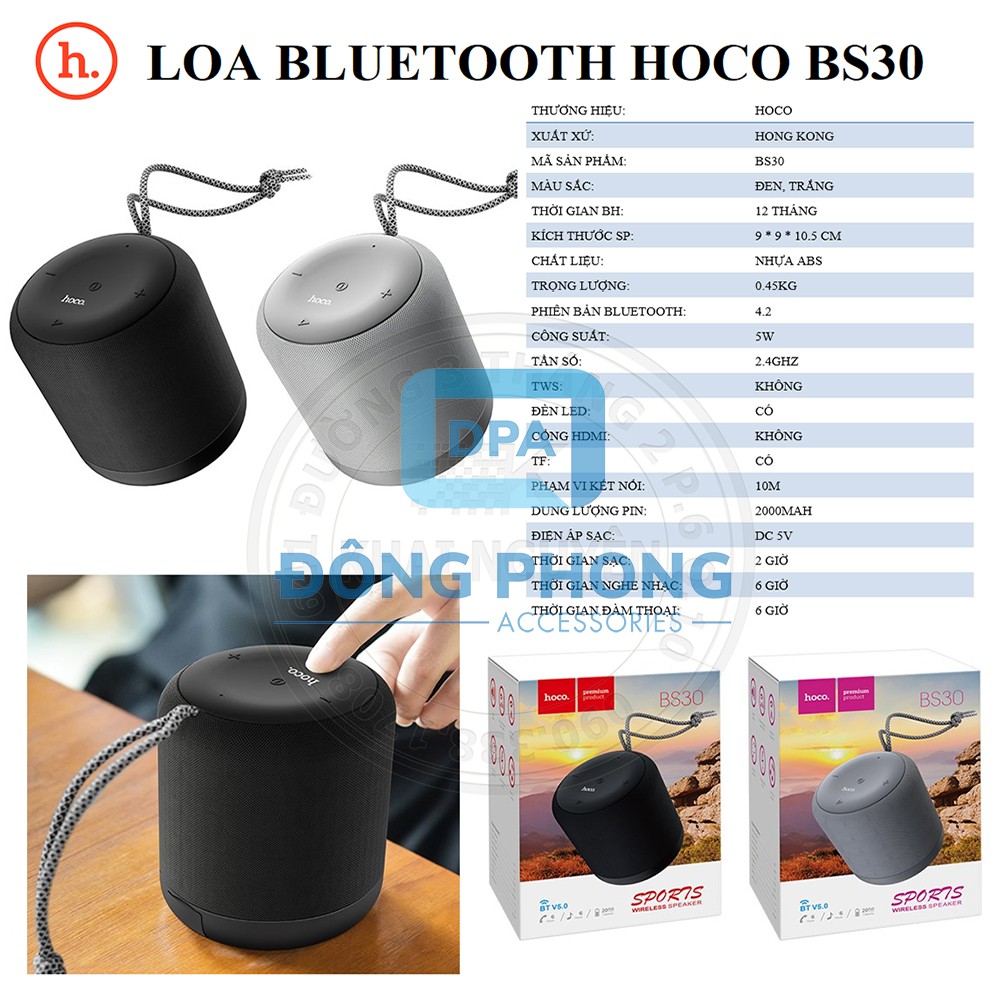 [Mã ELHACE giảm 4% đơn 300K] Loa Bluetooth Hoco BS30 chính hãng bluetooth V5.0 sport wireless speaker