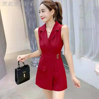 ✚✿Bộ Áo Liền Quần Không Tay Cổ Bẻ Chiết Eo Thời Trang Dành Cho Nữ