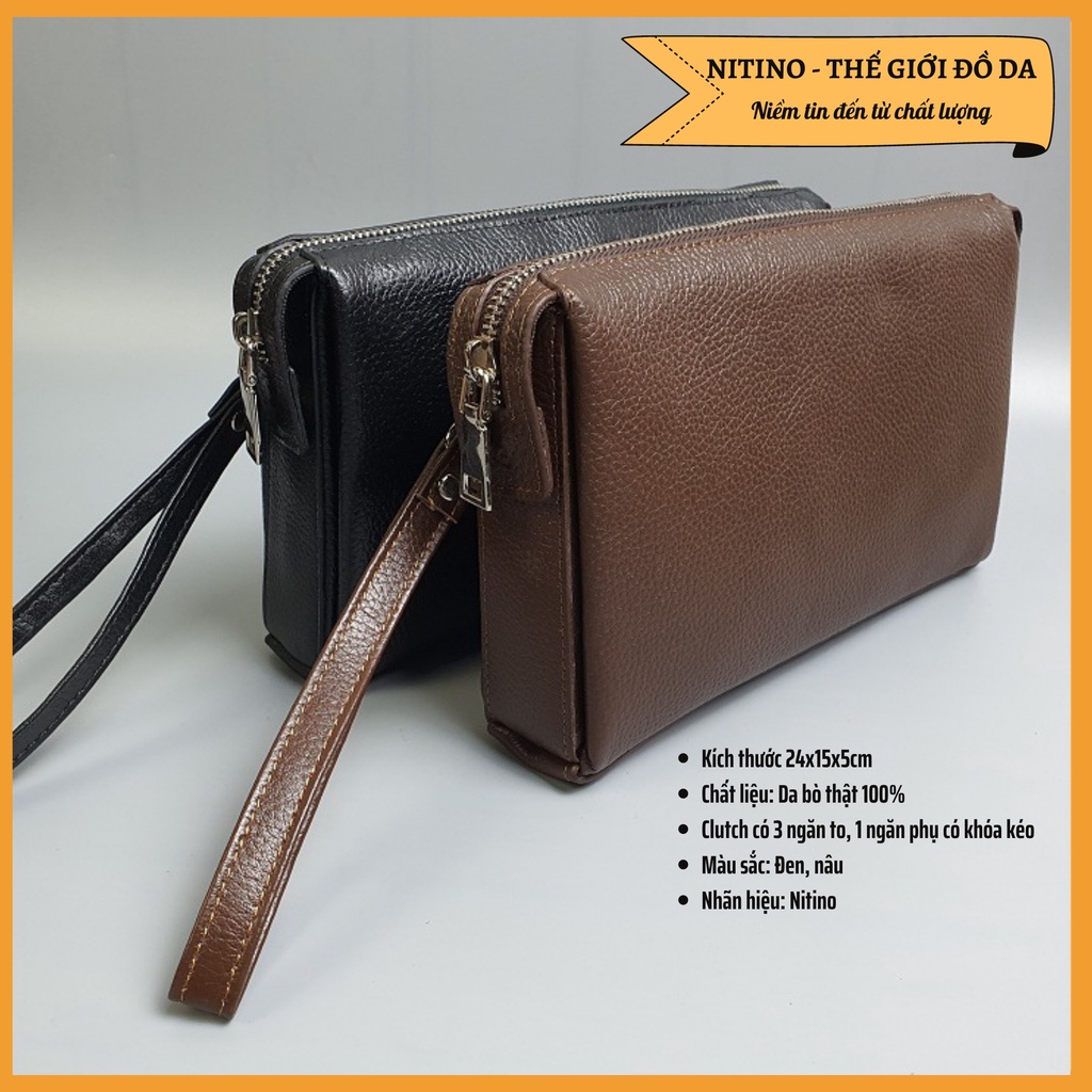 Clutch cầm tay da bò thật, ví cắp nách nam NITINO CL07
