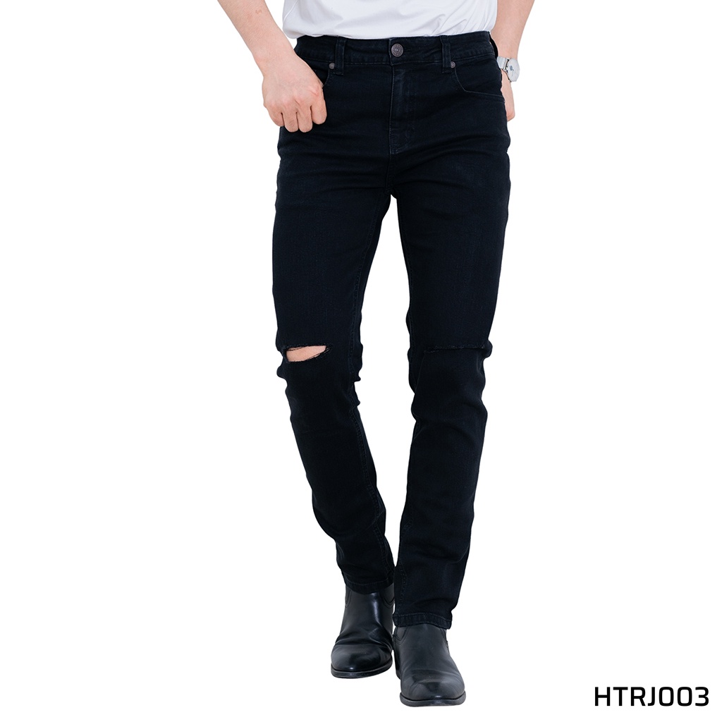 Quần jean nam đen trơn rách H90 chất bò cotton co giãn thoải mái không phai màu HTRJ002 | BigBuy360 - bigbuy360.vn