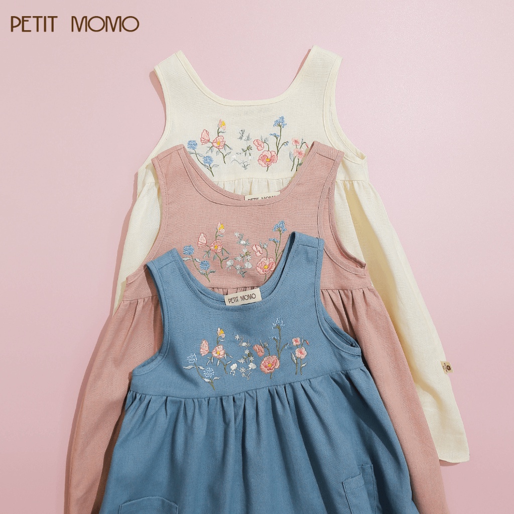 Váy 3 Lỗ Điệu Đà Cho Bé Gái (1 - 6 Tuổi) Petit Momo Màu Sắc Chất Liệu Vải Thô Siêu Mát Hoạ Tiết Hoa Nhí Thêu Ngực H149