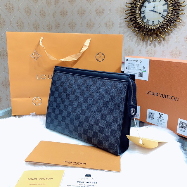 [Ảnh thật] VÍ clutch cầm tay doanh nhân LV SUPER VIP ‼️ fullbox , túi vải , card LOUIS VUITTON ô đen