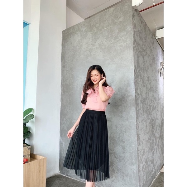 Cv423-chân váy xếp ly voan 3 màu