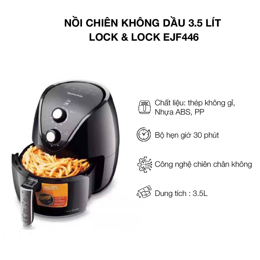 [Mã ELHADEV giảm 4% đơn 300K] Nồi chiên không dầu 3.5 lít Lock &amp; Lock EJF446