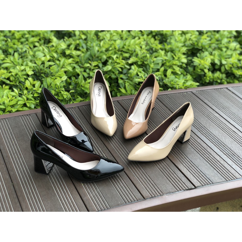 Giày cao gót 5 phân gót vuông mũi nhọn Annmodels  thời trang _A026GS [HỖ TRỢ ĐỔI SIZE]
