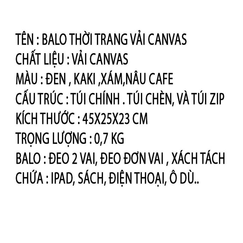 [FreeShip-Hàng Siêu Cấp] Balo nam vải bố cao cấp bền đẹp chứa laptop ipad sách-Balo canvas