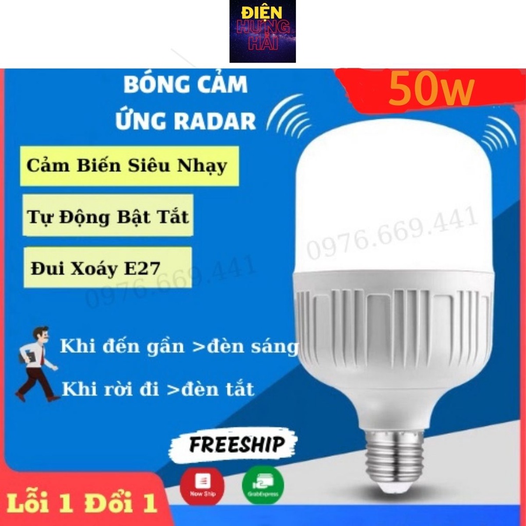 Bóng đèn cảm ứng thông min tự động bật tắt vào buổi tối khi có người đi qua công suất 50w, 30w, 20w, 10w, 5w sáng trắng