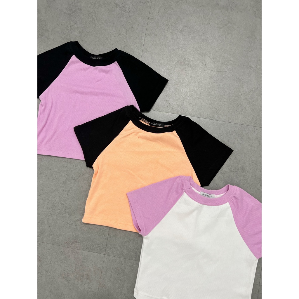 Áo croptop HHVINTAGE kiểu raglan, cổ tròn