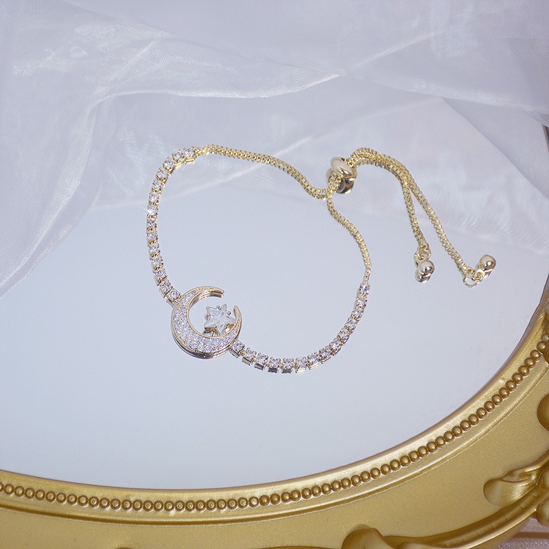Vòng đeo tay mạ đồng khảm đá zircon hình sao / mặt trăng cá tính hợp thời trang cho phái nữ