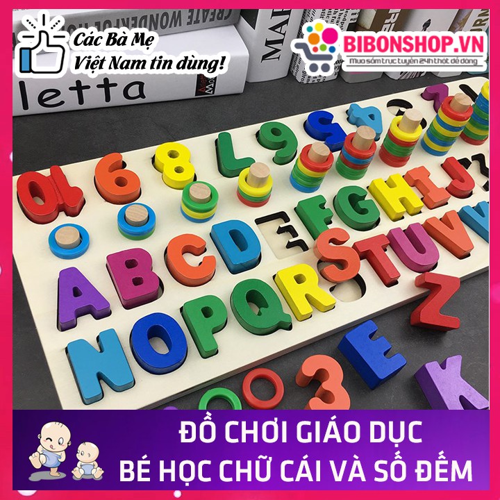 Bộ Học Đếm Số Và Chữ Cái - Cột Tính Màu Sắc Bằng Gỗ Cho Bé