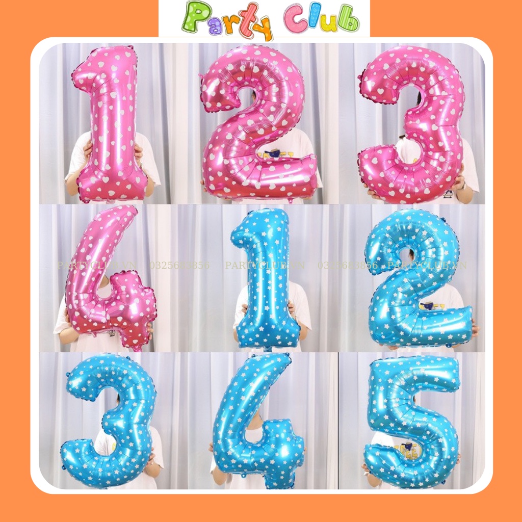 Bóng số tuổi sinh nhật màu xanh dương - hồng
