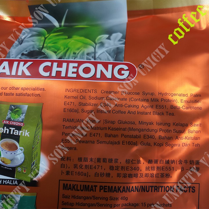 1 GÓI NHỎ 40g TRÀ SỮA AIK CHEONG TEH TARIK COFFEE MALAYSIA VỊ CÀ PHÊ