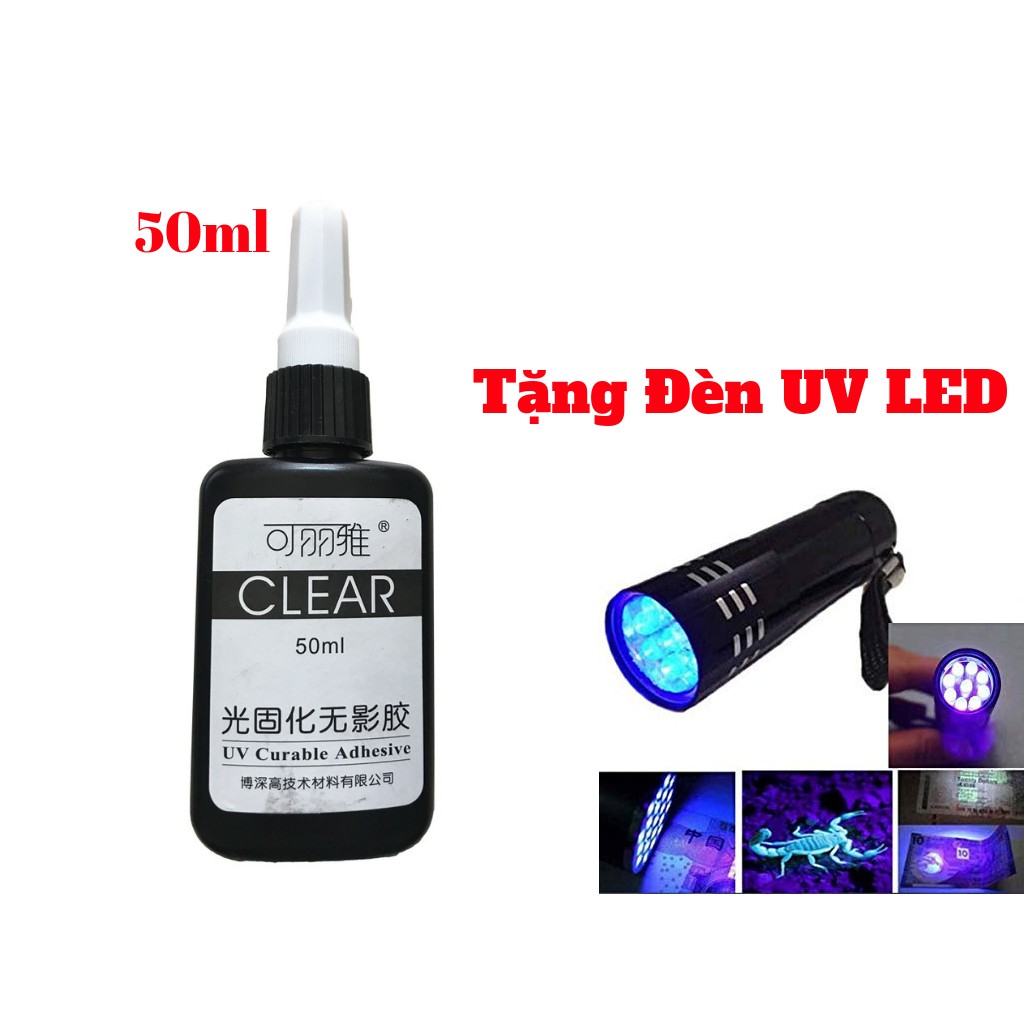 Keo UV Bysun Trong Suốt Keo Sệt Nhanh Khô 50ml Tặng Đèn UV LED