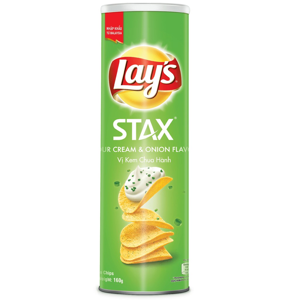 Combo 2 Bánh snack khoai tây miếng Lay's Stax Malaysia vị kem chua hành tây 160g/hộp