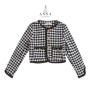 Áo dạ tweed Hàn Quốc dáng ngắn