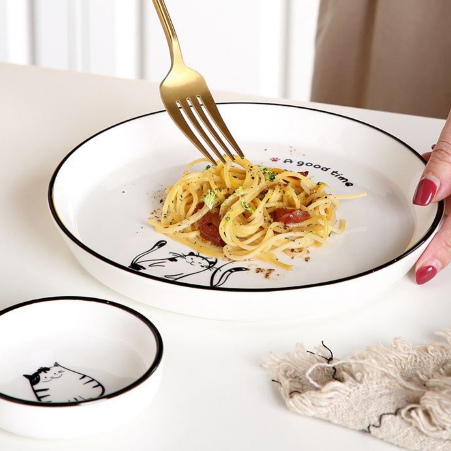 Đồ dùng bàn ăn , muỗng ăn cơm , muôi canh sứ họa tiết mèo Holame