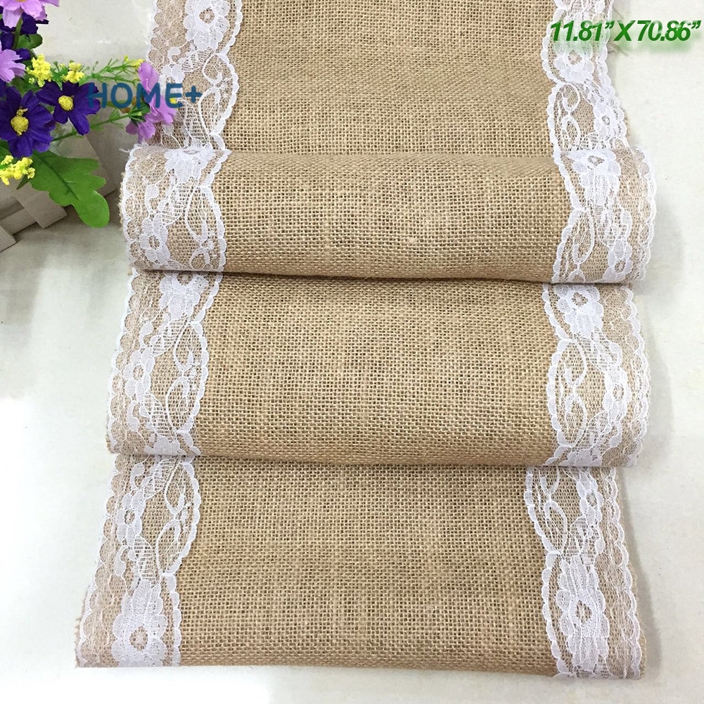 Vintage Burlap Jute Linen Table Runner Lace Cloth Dinning Room Table Gadget Home Decor Accessory @vn