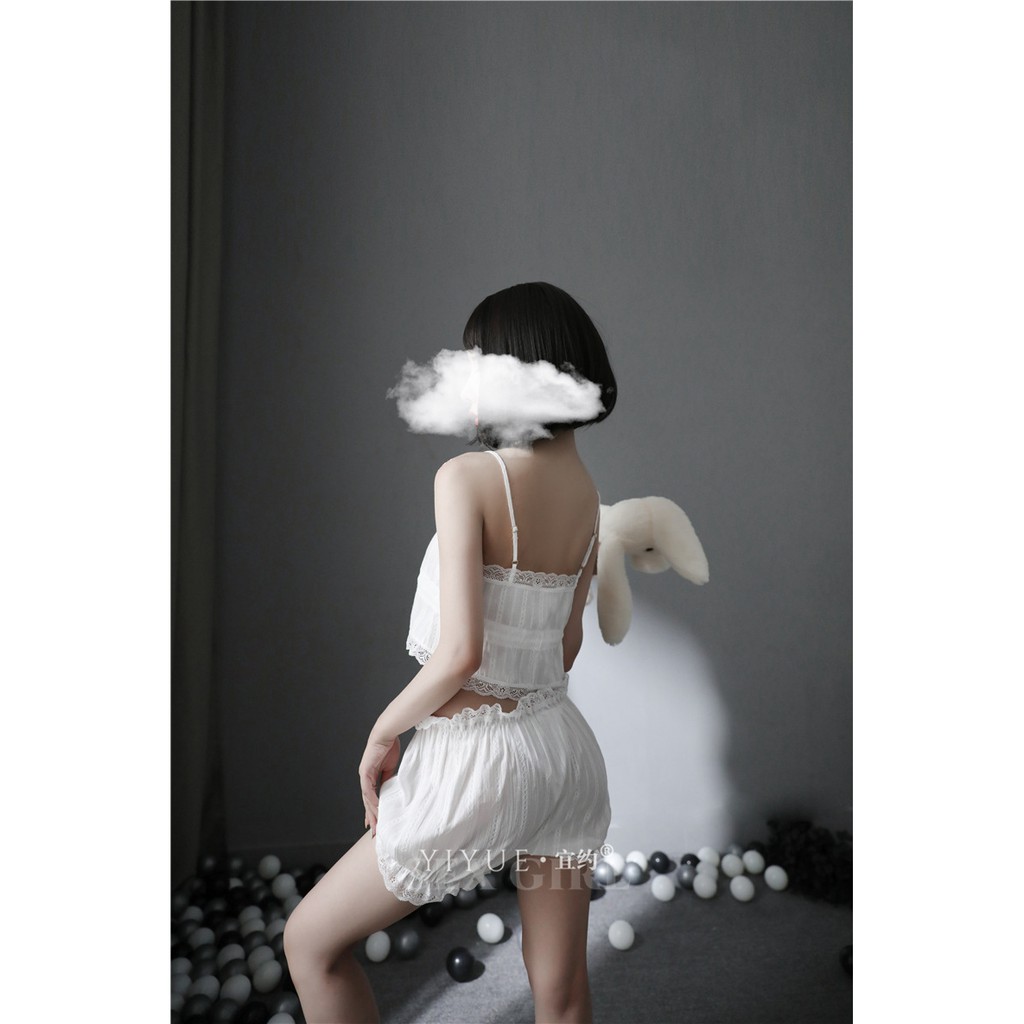 Bộ đồ ngủ nữ gợi cảm hai dây màu trắng thô đũi - Đồ ngủ sexy nữ YL05
