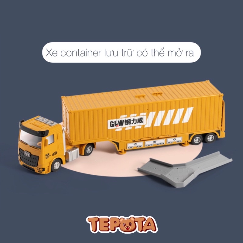 Hộp Xe Container Đồ Chơi Cỡ Lớn Cao Cấp Mô Hình Kèm 6 Xe Nhỏ Công Trình + 42 Chi Tiết Phát Nhạc X03CONG