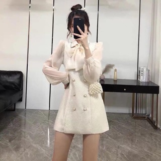 Ảnh Thật - Set áo + gile dạ khuy ngọc QCCC