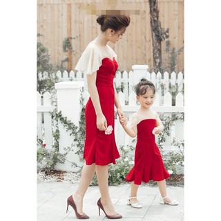 [LẺ BÉ] Set mẹ bé đầm đỏ đuôi cá thời trang-Sỉ từ 5 set trở lên - Nhắn tin cho shop để chọn size