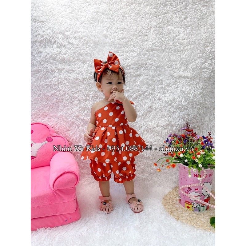 SET CHẤM BI CAM LỆCH VAI CHO BÉ (4-18kg)