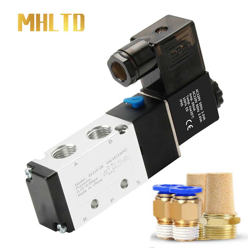 4V210-08 DC12V DC24V AC110V AC220V Cuộn dây 4V210-08 1 / 4 5 Cách 2 Cổng vị trí Điều khiển bằng khí 