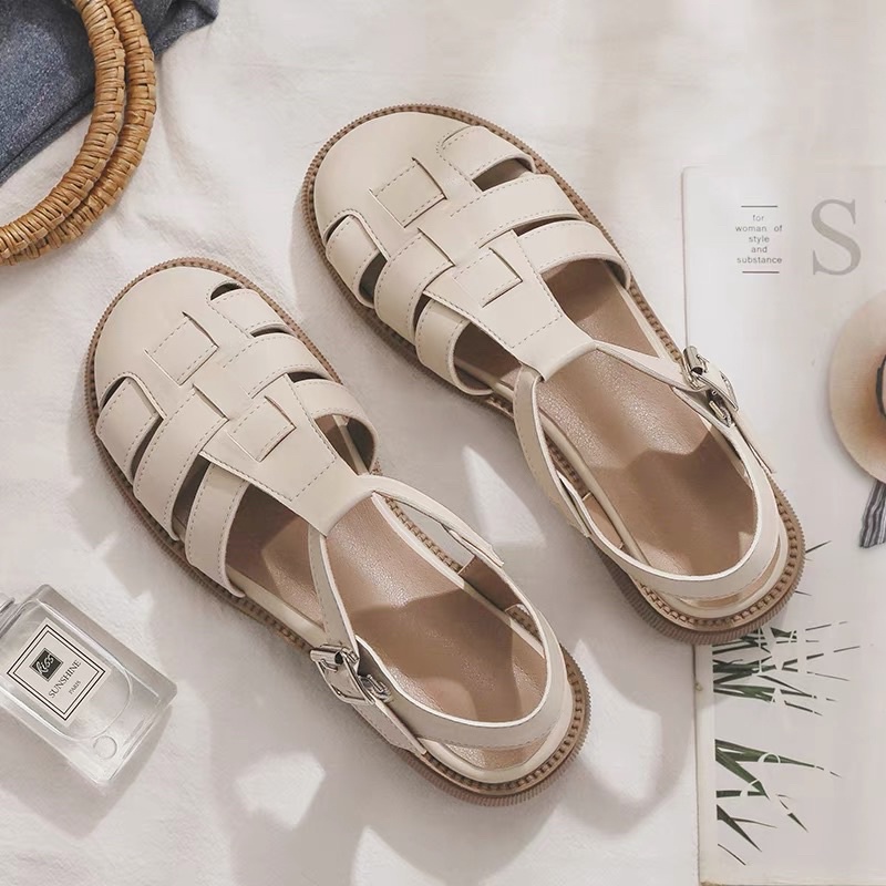 Giày Sandal xăng đan nữ Quai Chữ T quai rọ Thiết Kế Đơn Giản Phong Cách Roman