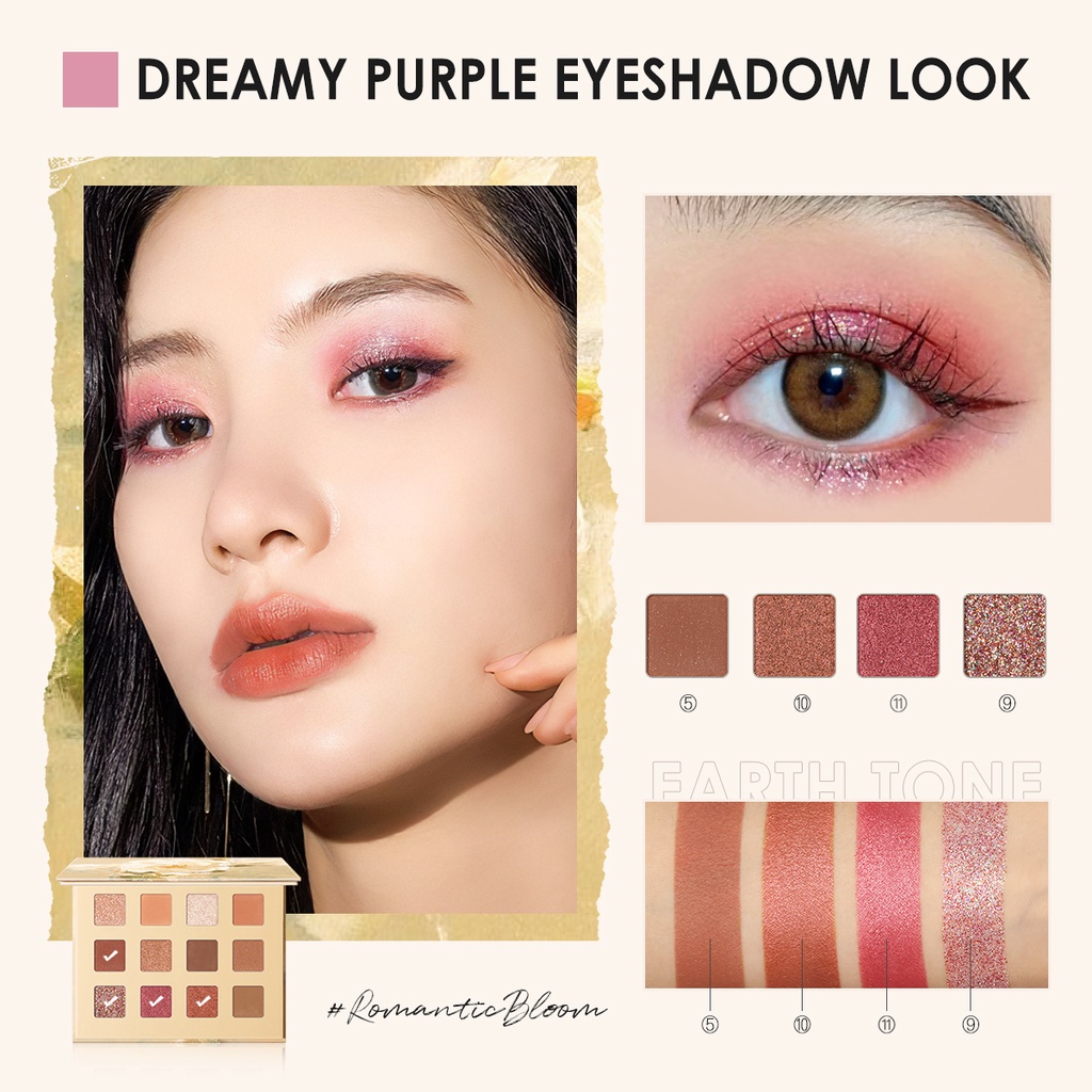 FOCALLURE RomanticBloom Jasmine Eyeshadow Palette 12 Shades High Pigment Fine and Smooth Powder 15g | BigBuy360 - bigbuy360.vn