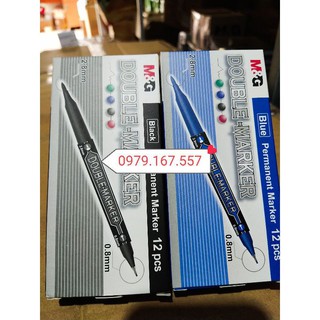Hộp 12 bút dạ kính 2 đầu double marker M&G 21372