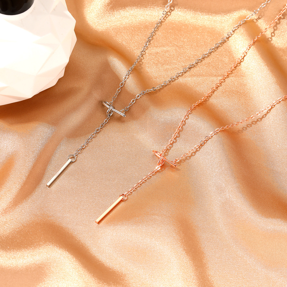 Vòng cổ kim loại dáng dài thiết kế mặt thắt nút hình nơ thanh lịch cho nữ