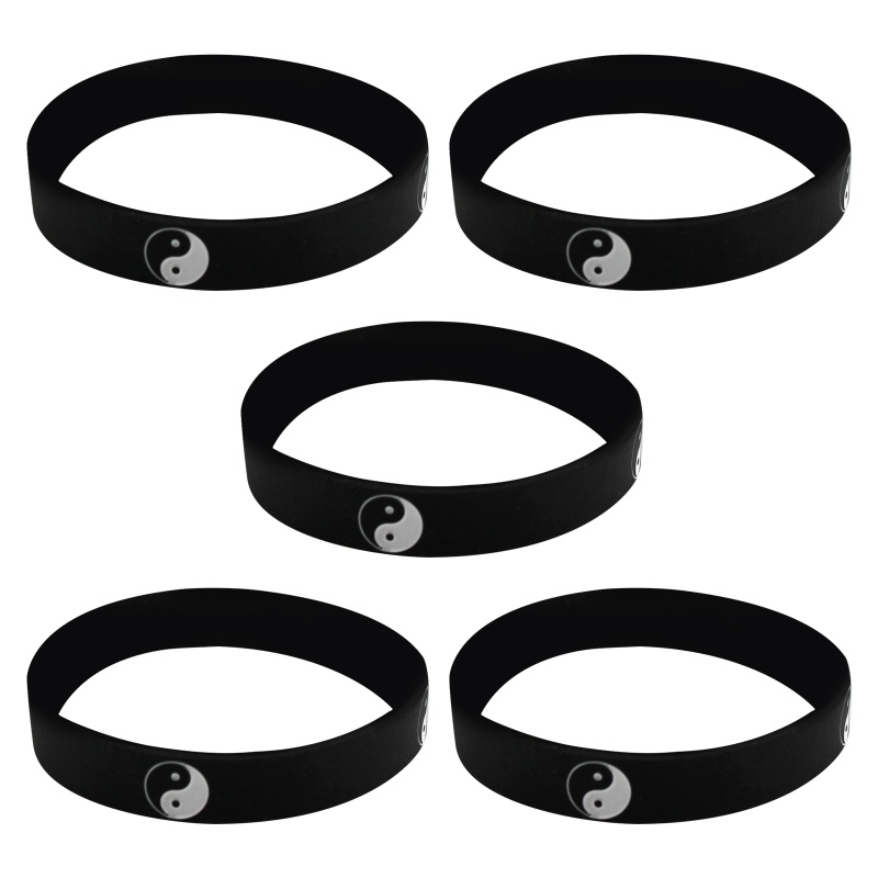 Set 5 Vòng Tay Silicone Cao Su Thái Cực Quyền Màu Trắng Đen Thời Trang