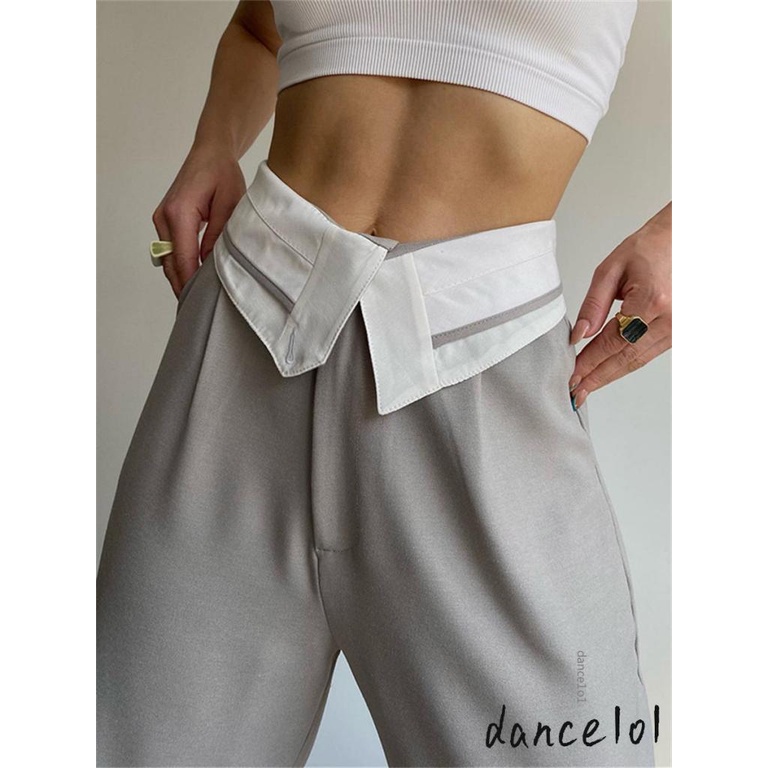 Quần Dài Eo Cao Ống Suông Phối Màu Thời Trang Dành Cho Nữ dance1o1