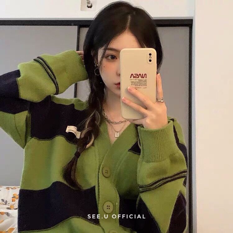 Áo Cardigan Len Dệt Kim Sọc Xanh Đen Chất Len Acrylic Dày Dặn, Mềm Mịn - See.U Official | BigBuy360 - bigbuy360.vn