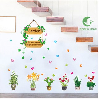 Decal dán tường chậu hoa mini trang trí